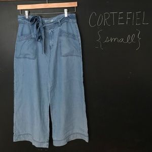 Chambray Wide Leg Crop Pants